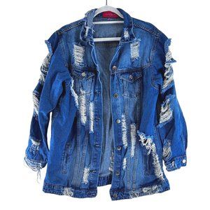 Akira Chicago Red Label Distressed Denim Jean Jacket Size Women’s Large